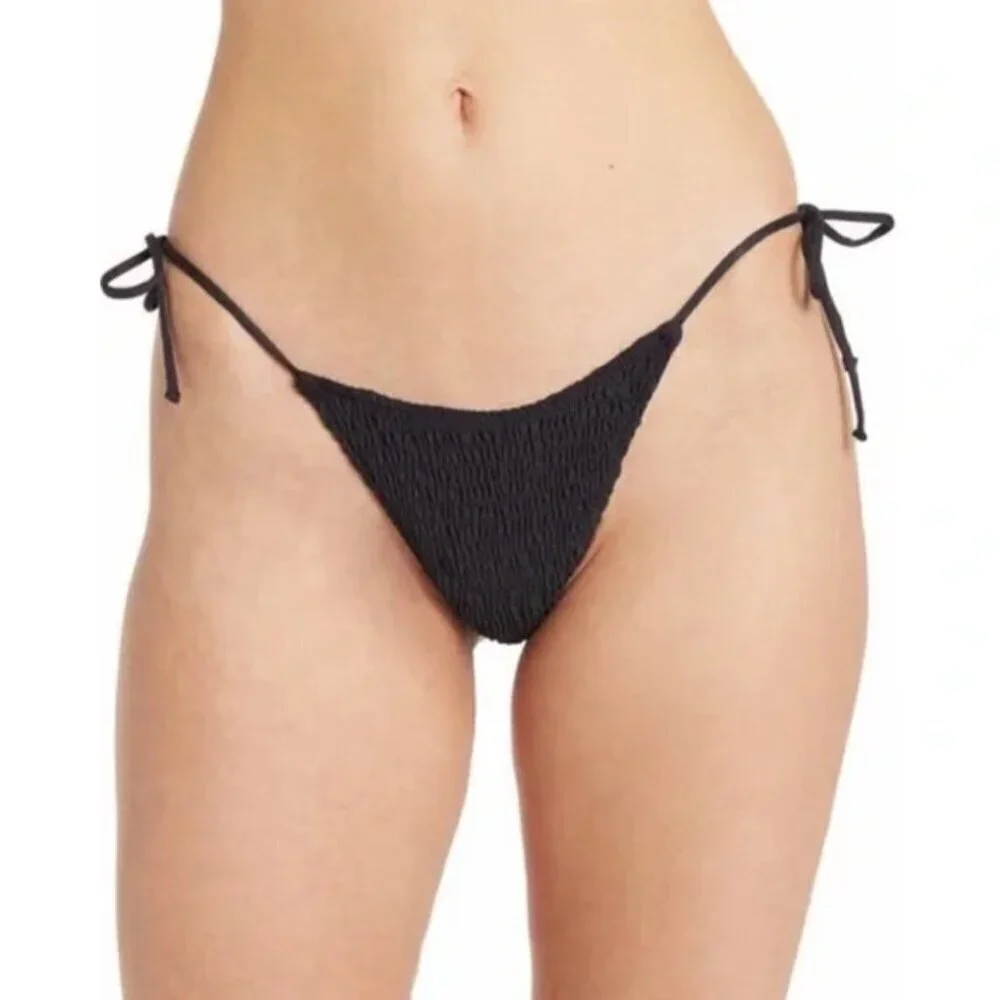 NWT l*space Aubree Smocked String Side Tie Bikini Bottom in Black